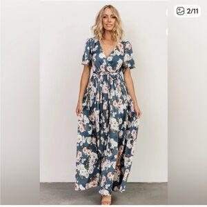 NWT Baltic Born Sicily Satin Blue Floral Maxi Dress Small